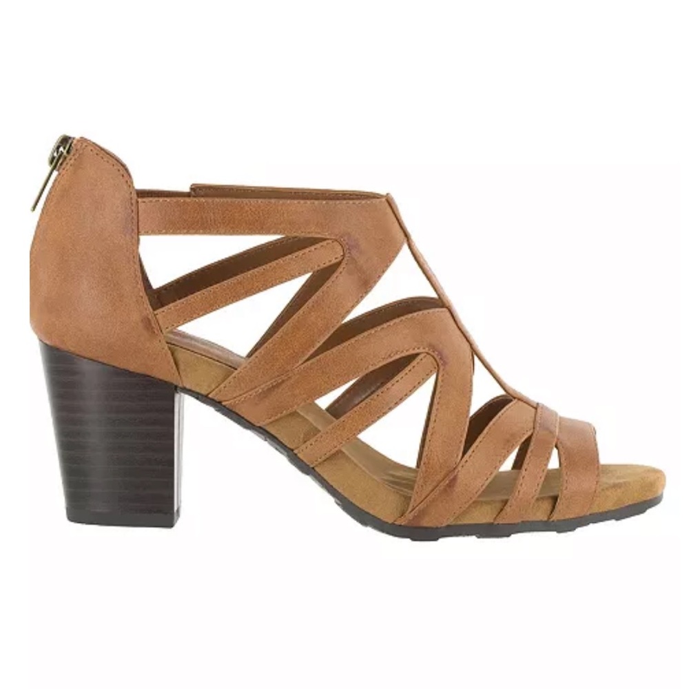 New Cognac Amaze back zip sandals